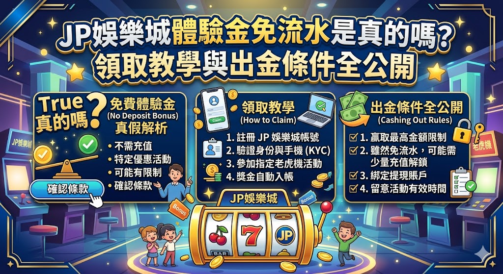 JP娛樂城體驗金免流水是真的嗎？領取教學與出金條件全公開