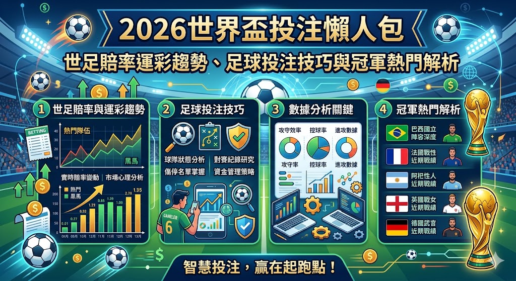 2026世界盃投注懶人包｜世足賠率運彩趨勢、足球投注技巧與冠軍熱門解析