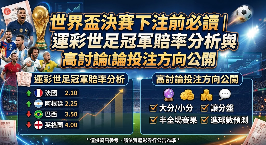 世界盃決賽下注前必讀｜運彩世足冠軍賠率分析與高討論投注方向公開